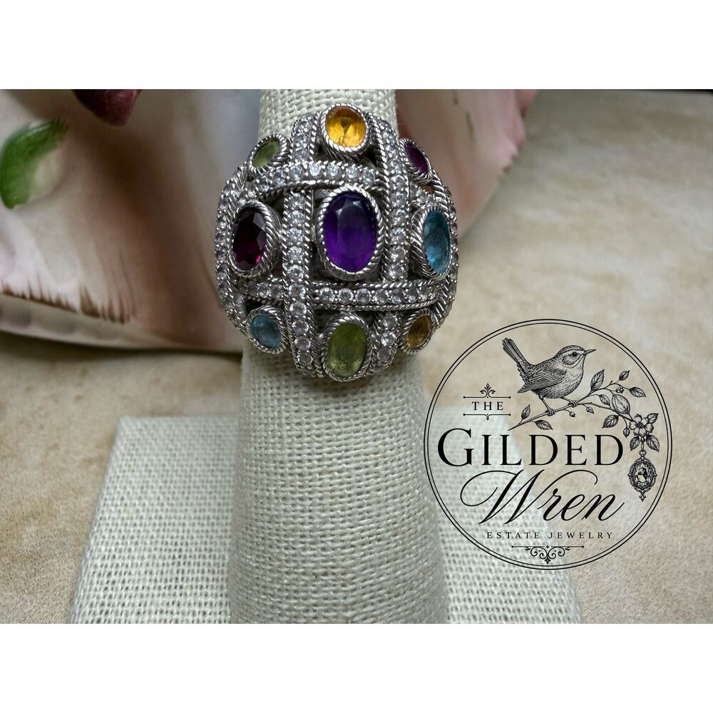 Judith Ripka Sterling Silver Multi Gemstone CZ Dome Ring Amethyst Topaz Sz 6 - Picture 4 of 13